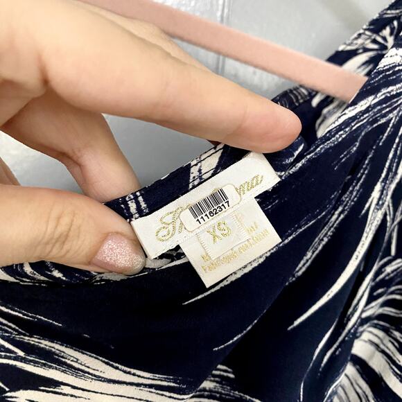 Shoshanna Carmona Navy Leaf Jacqueline Silk One Shoulder Tropical Top XS - Picture 5 of 8